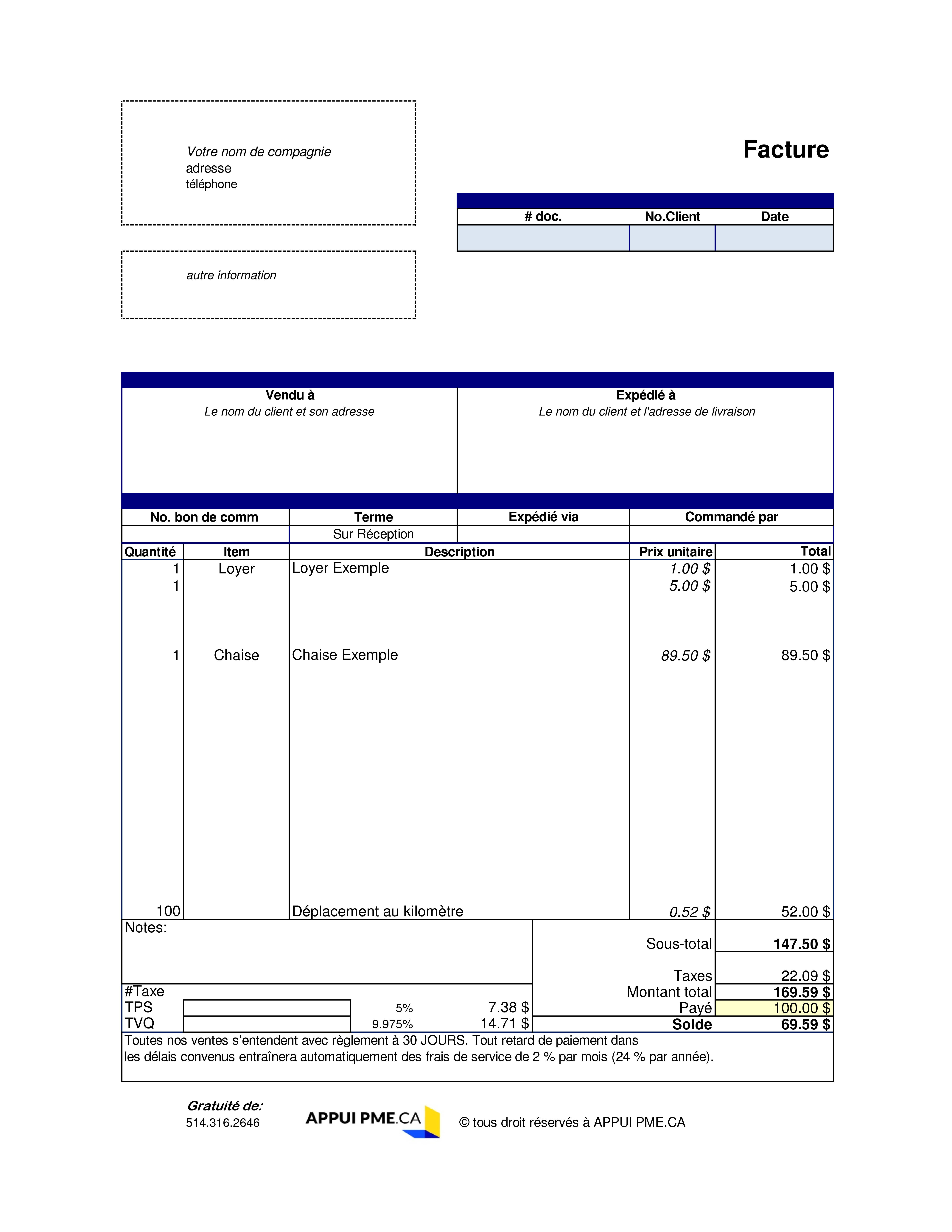 Modèle de facture Excel à télécharger gratuitement 